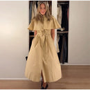 The Overcast Line | Belted Trench Midi Dress with Cape Overlay