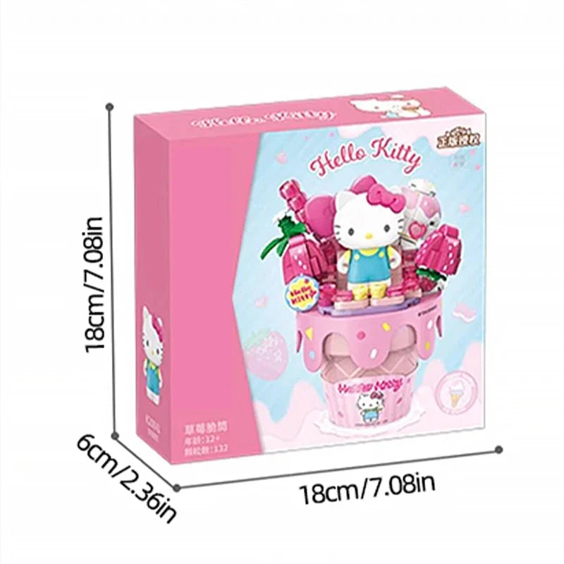 Sanrio Series Ice Cream Cone Building Blocks Hello Kitty Kuromi Pochacco Cinnamoroll Bricks Model Desktop Display Kids Toys Gift