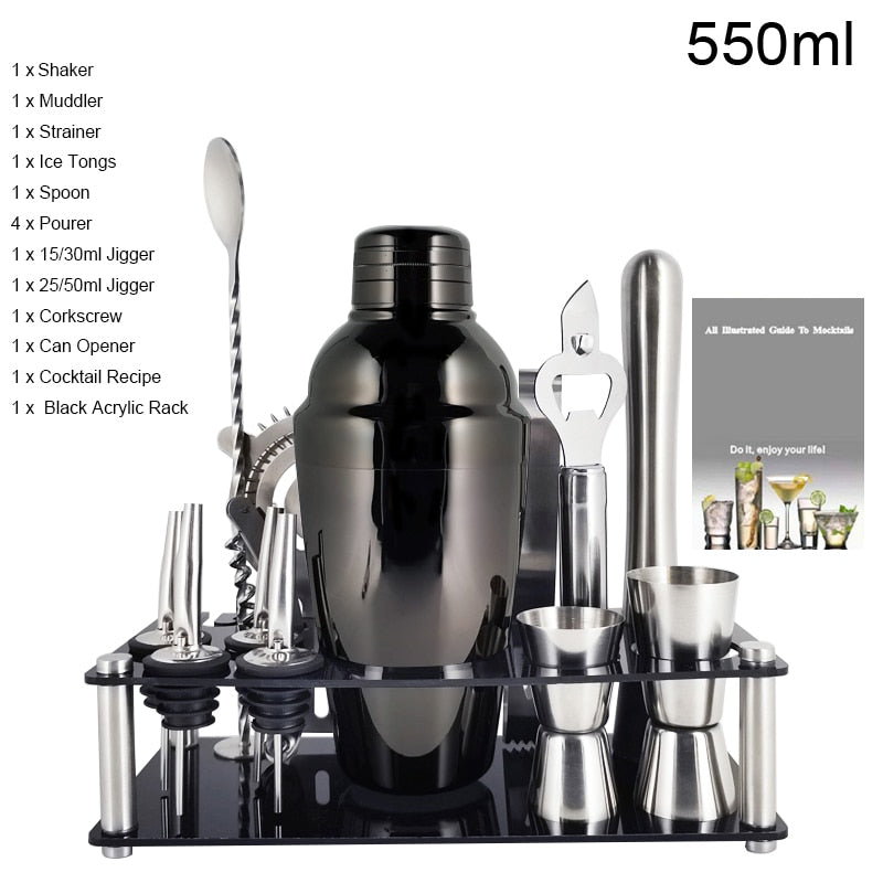 1-14 Pcs/set 600ml 750ml Stainless Steel Cocktail Shaker Mixer Drink Bartender Browser Kit Bars Set Tools With Wine Rack Stand