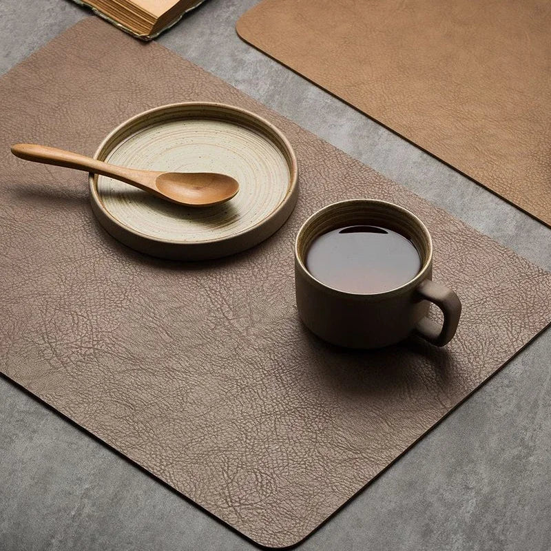 Light Luxury Solid Leather Placemat Coffee Brown PVC Table Mat Waterproof Oilproof Heat-Insulated Plate Bowl Pad Table Decor