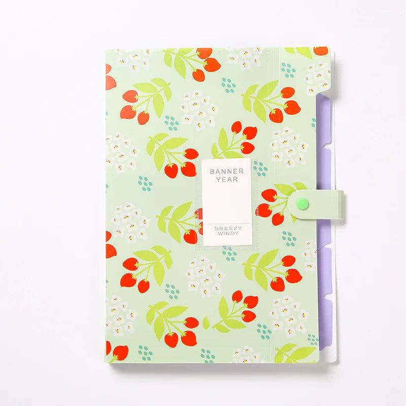 Kawai Floral File Folder 6 Layers Document Bag Cute File Organizer Bill Folder Storage Pouch Korean Stationery Office Supplies