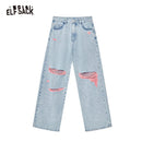 ELFSACK 2025 Summer New Arrivals Broken Hole Casual Wide Leg Loose Denim Pants For Women