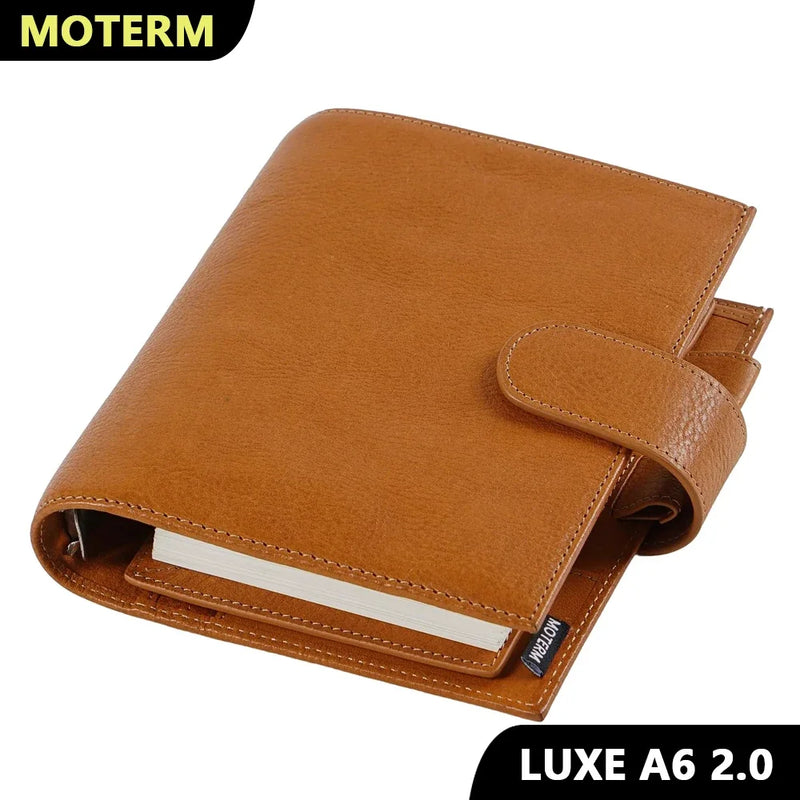 Moterm Full Grain Vegetable Tanned Leather Luxe 2.0 A6 Rings Planner with 30 MM Rings Binder Notebook Diary Agenda Organizer