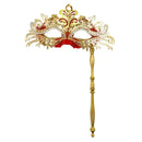 Metal Fancy Elegant Party Masque with Handheld Stick Half Face Venetian Masque with Rhinestones for Women Men Prom Masquerade