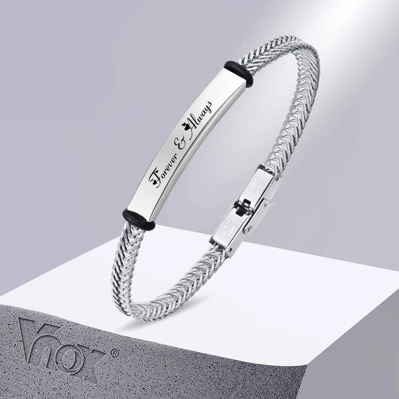 Vnox Personalized Bracelets for Men Women, Customize 5.2mm Unisex Bangle with Franco Foxtail Chain, Gift for Him