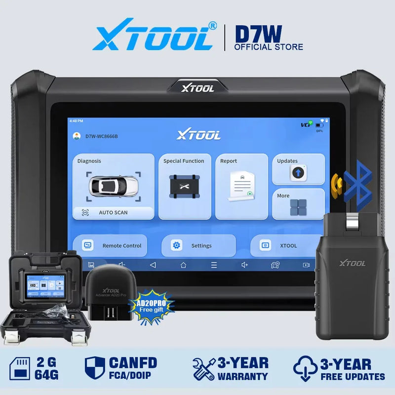 XTOOL D7W D7 BT Bluetooth Diagnostic Tool All System Car Automotive Scanner ECU Coding Bidirectional 39 Resets CANFD DOIP FCA