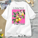 Watercolor Lemons T-Shirt Limone Lemon Blossoms T Shirt Trendy Citrus Fruit Tee Cute Summer Cotton Short Sleeve Graphic T Shirts