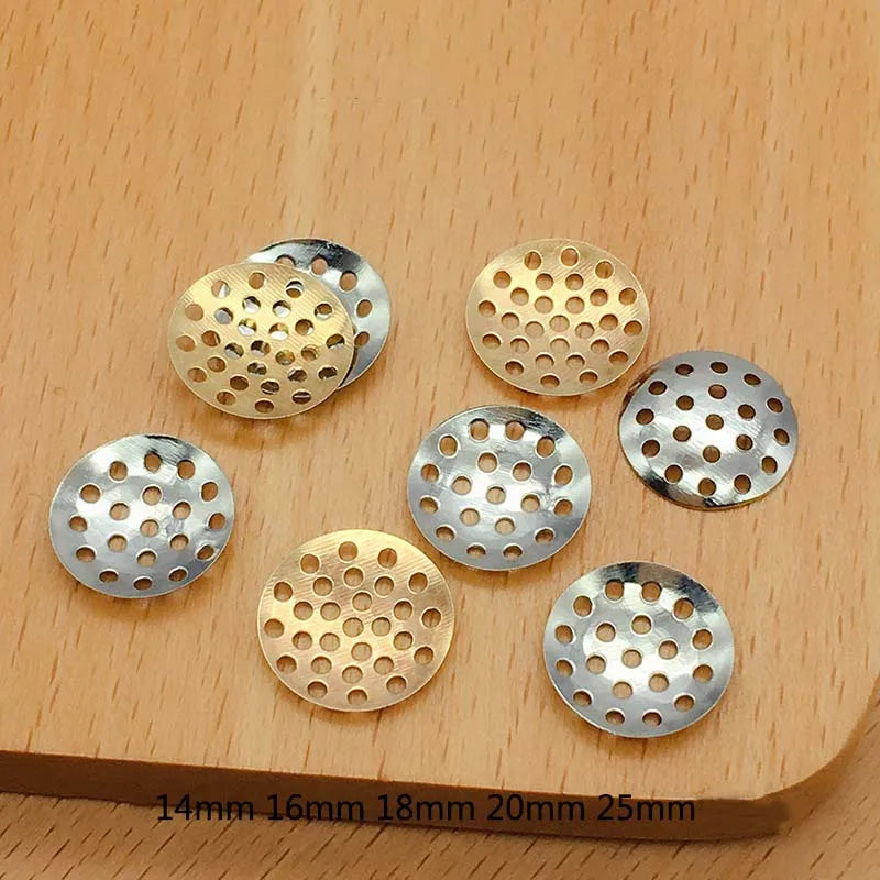 50Pcs 14-25mm Brooch Base Round Blank Tray Brooches Ring Earring Beaded Back Hole Pad Mesh Cabochon Bezel Setting Jewelry Making