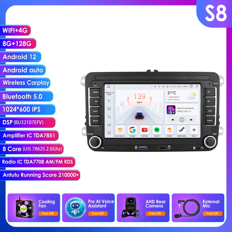 GPS Android 14 Auto Radio for Volkswagen VW Passat B6 B7 T5 Tiguan Touran GOLF POLO Carplay 4G Car Multimedia GPS 2din Autoradio