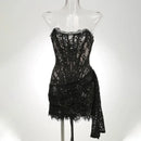 The Lace Hour | Strapless Lace-Panel Sheath Mini Dress