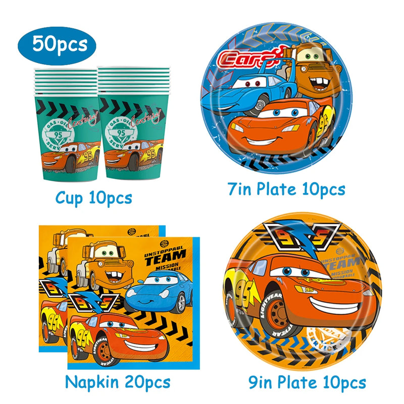 Disney Cars Birthday Party Decorations Lightning Mcqueen Disposable Tableware Set Cups Plates Balloon for Race Party Baby Shower