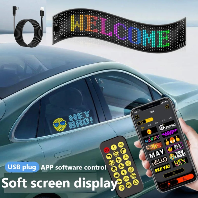 LED Car Flexible Screen,USB 5V Matrix Pixel Panel RGB Pattern Graffiti Scrolling Text Animation Display Car Shop with APP.