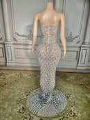 Charming Bright Crystal Dress Sexy Luxury Beaded Rhinestone Tulle Evening Dress Prom Party Dress Noble Wedding Wedding Dress