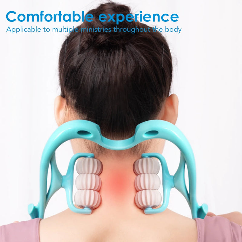 Roller Cervical Spine Massager 6-wheel Neck Massager Back Pressing Massage Relax Relieve Hand Pressure Deep Muscle Massage