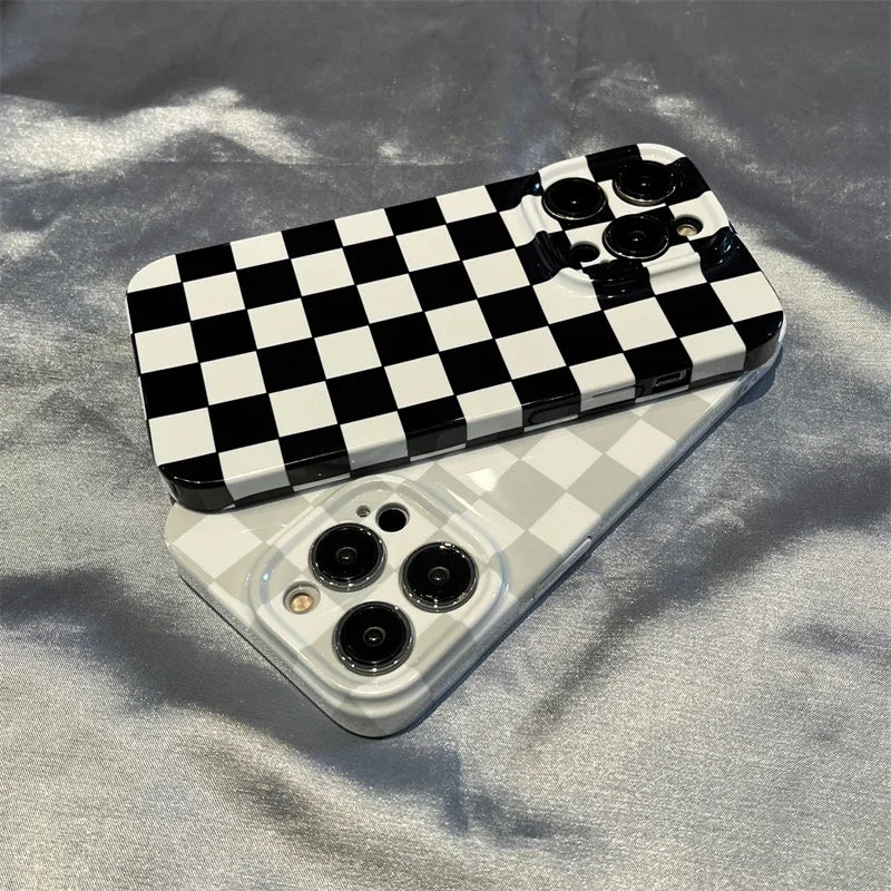 Simple Checkerboard Phone Case For IPHONE 16 15 14PRO MAX 13 13 PRO 13 PRO MAX 14 14PLUS 14PRO Acrylic Hard Mobile Phone Cases