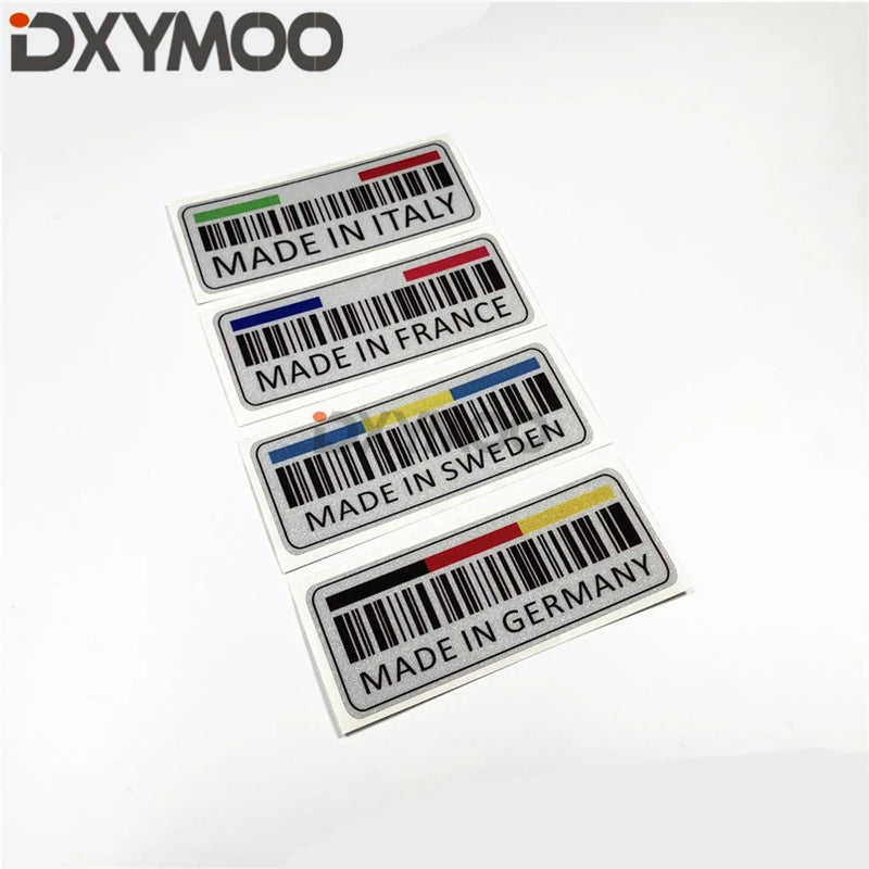 Car Styling Decals Fashion National Flag Bar Code Creative MADE IN ITALY Germany France Sweden Stickers