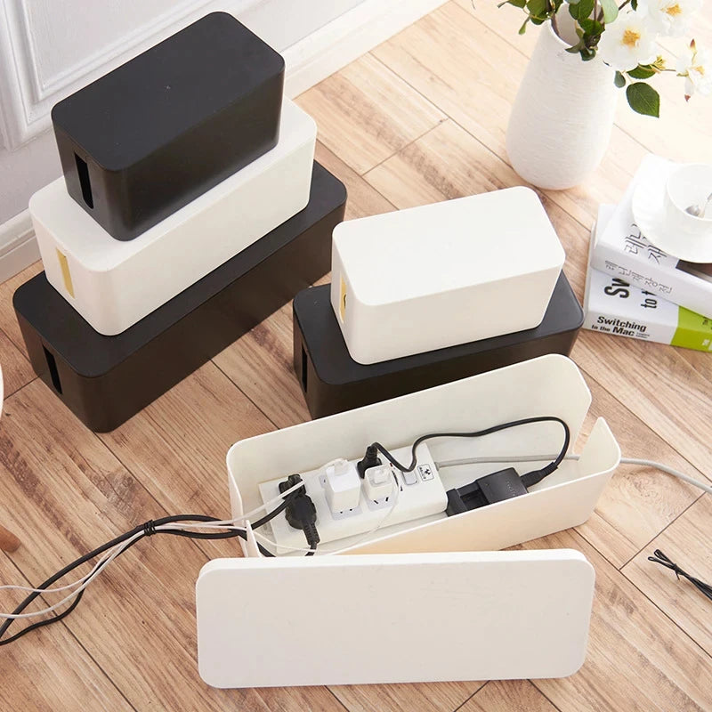 Cable Storage Box Wooden Power Line Storage Case Dustproof Charger Socket Organizer Wire Case Home Cable Winder Organizer