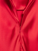 HH 2025 Women Red V-Neck Holiday Style Satin Texture Long Dress Sleeveless Summer Women's Back Zipper Fashion Sling Dresses