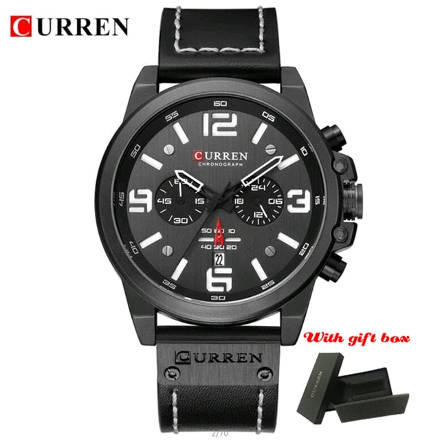 CURREN Top Luxury Brand Men&#39;s Military Waterproof Leather Sport Quartz Watches Chronograph Date Fashion Casual Men&#39;s Clock 8314