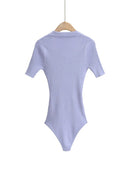 GOPLUS Bodysuit Women Sexy One Piece Summer Bodysuits Turn Down Collar Short Sleeve Black White Knitted Tops Body Femme C10933