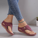 Large Size Casual Sandals Women Summer New Thick Sole Clip-toe Hollowed Ladies Slides Flip Flops Wedge Heel Solid Color Slippers