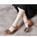 WOIZGIC Women Mother Ladies Female Genuine Leather Sandals Shoes Platform Summer Cool Beach Retro Flowers High Heel Buckle Strap