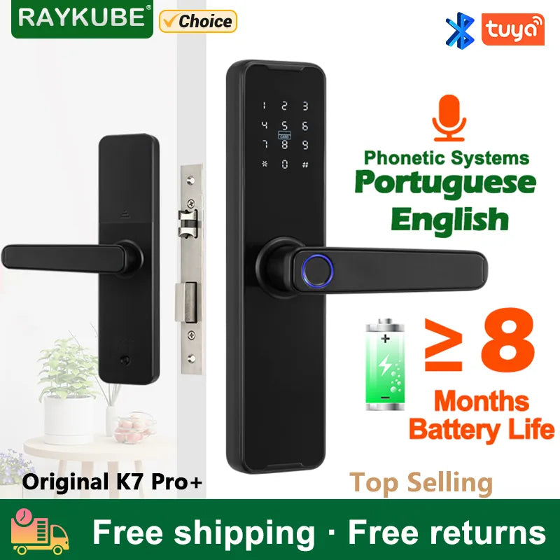 RAYKUBE Biometric Fingerprint Door Lock K7 Pro+ Smart Lock Tuya App Remote Unlocking Keyless Lock Electronic Door Lock