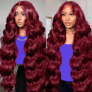 13x4 HD Body Wave 99J Burgundfarbene Echthaarperücken für Frauen 200 Dichte 13x6 Transparente Lace Frontal Perücken 42 44 Zoll