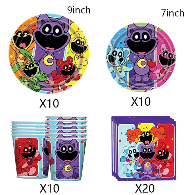 Smiling Critters Birthday Party Decoration Disposable Tableware Set Plate Balloons Banner Cake Topper Party Supplies Baby Shower