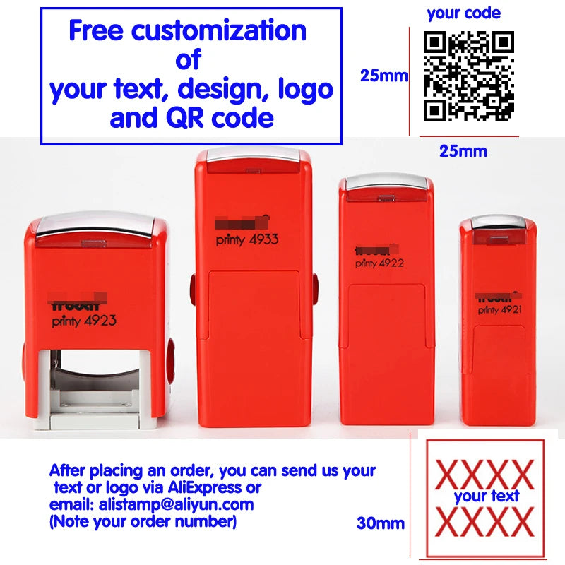 Custom Logo QR Code Square Rectangle Self-Inking Personalized Stamp Create Your Own Stamp with Your Image, Text, Logo, Drawing