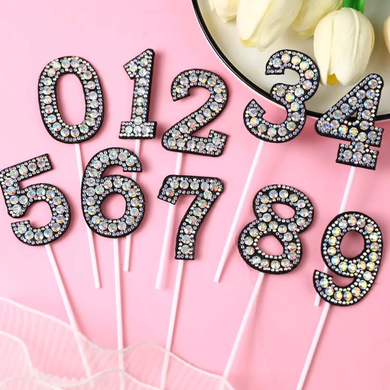 Number 0-9 Pearl Cake Topper Diamond  Dazzling  Insert Goddess Birthday Accessories Valentine's Day Wedding Cake Decoration