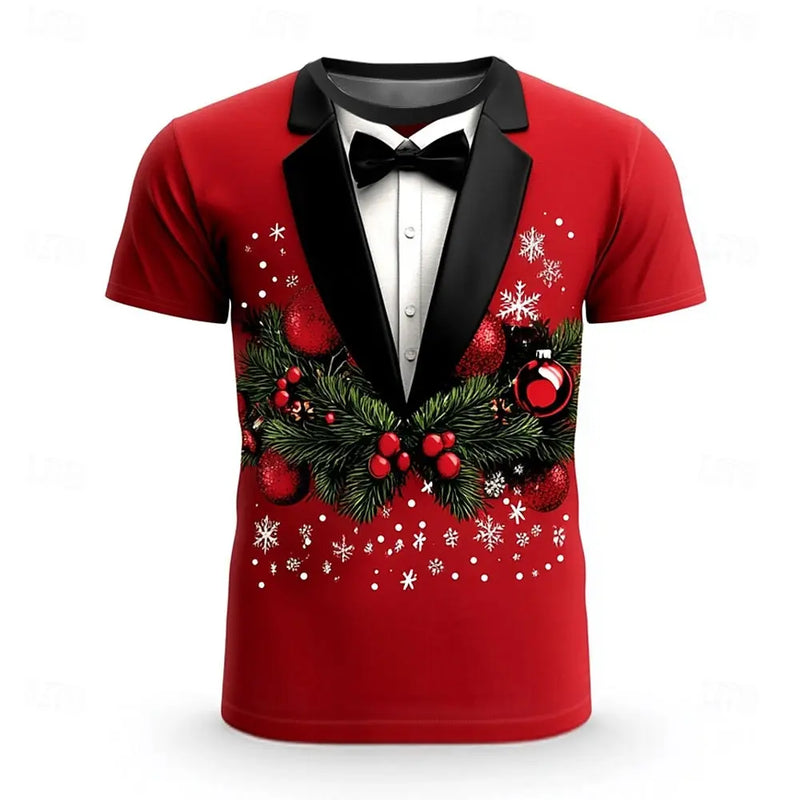 Funny Christmas Element Fake suit Men's T Shirt Hip Hop Trend Harajuku Streetwear Casual Unisex Tops Fashion New Year X'mas Tees