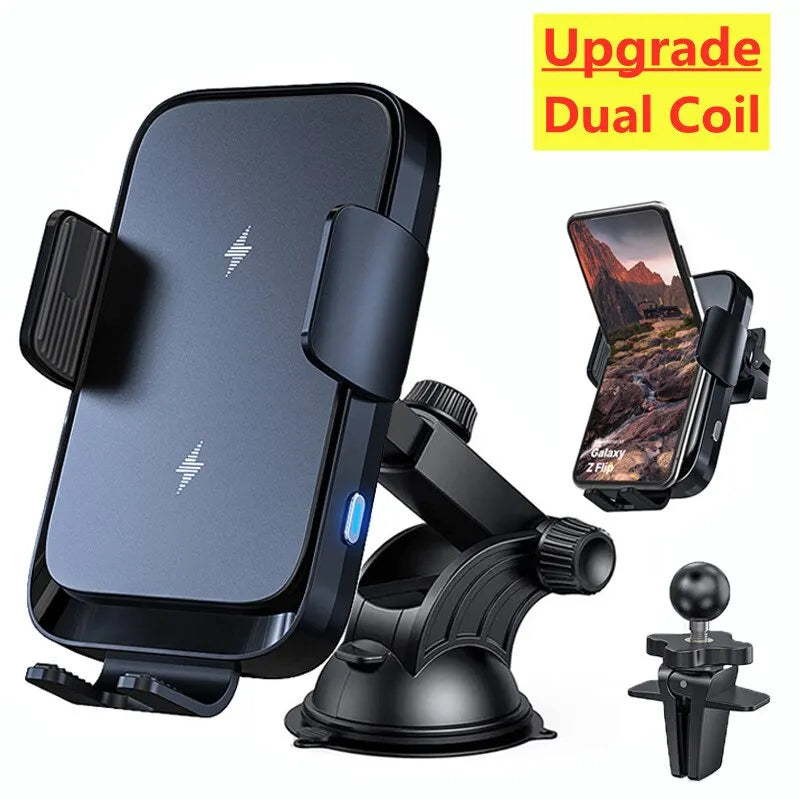 Wireless Car Charger Stand Automatic Fast Charging Station For iPhone 15 14 13 12 Samsung Z Flip Fold Xiaomi Phone Holder Mount