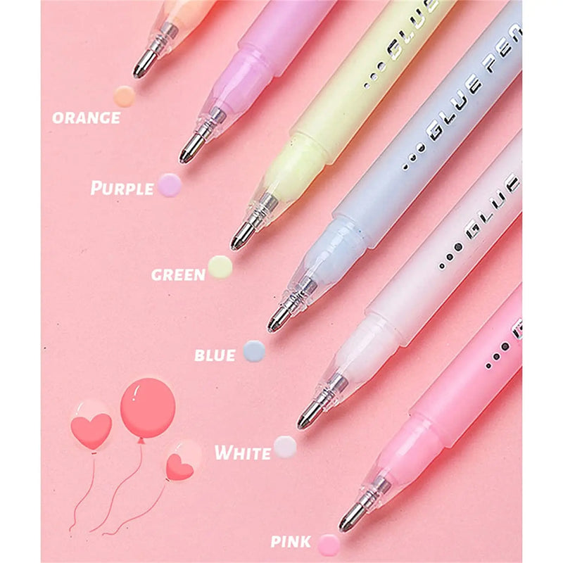 EZONE 6PCS Scrapbook Quick Dry Glue Pens Adhesive Glue Pens Crafting Fabric Pen Liquid Glue Pen Set for Scrapbooking Papercrafts