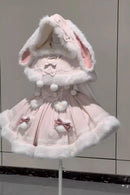 The Rabbit Hour | Lolita Two-Piece Slip Dress and Furry Hooded Cape Set