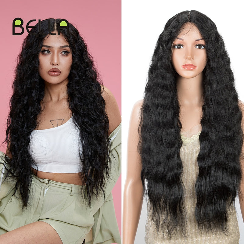 BELLA Lace Wigs Synthetic Deep Wave Curly Synthetic Lace Front Wig Blonde Wig Pink 30 Inch Hair Wigs For Black Women Cosplay