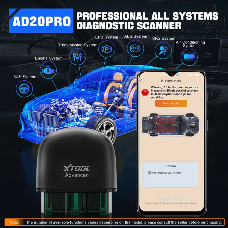 XTOOL AD20PRO OBD2 Scanner Check Engine Light IOS & Android Car Diagnostic Tool Battery Test Code Reader Lifetime Free Update
