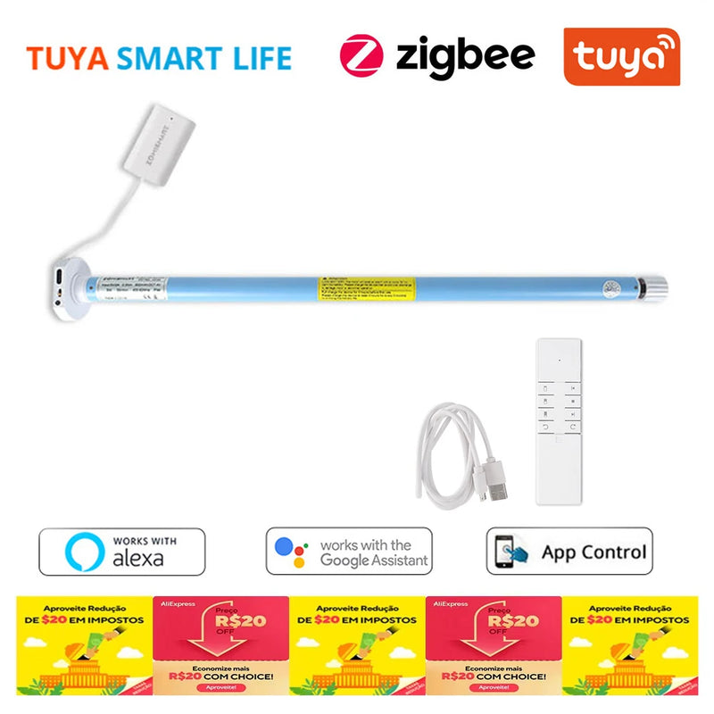 Tuya Smart Home Electric Motorized Zigbee Recharge Motor for 17 25 28mm Tube Roller Shade Blind Motor Alexa Google Home Control