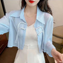 Fashion Lapel Button Spliced Solid Color All-match Shirt Female Clothing Spring Summer New Casual Tops Office Lady Blouse