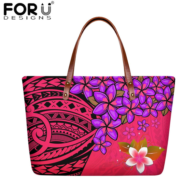 FORUDESIGNS High Quality Women Handbag Polynesian Pattern Hibiscus Flower Printing Personal Luxury Female Shoulder Bolsas