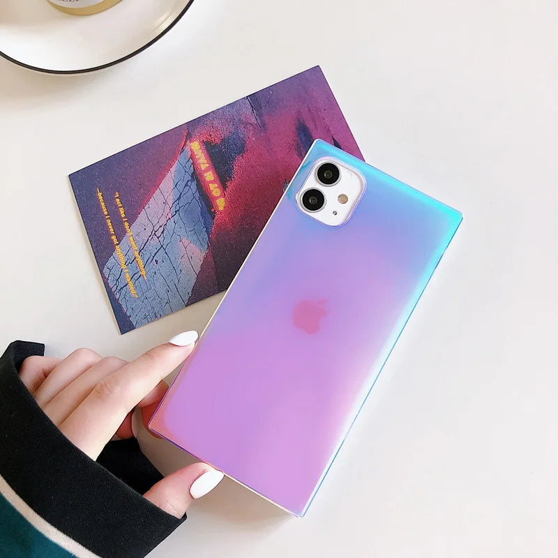 Purple Laser Square Phone Case For iPhone 14 13 Pro 11 Pro Max XR X XS Max 7 8 Plus Soft IMD Phone Back Cover For iphone 11 capa
