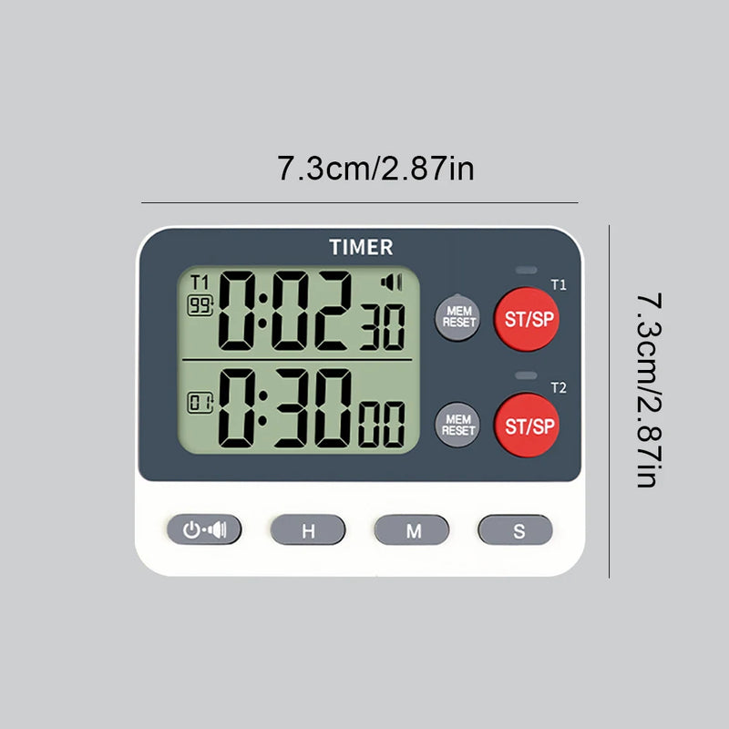 Dual Digital Timer Multifunctional Count UP/Down Timer with Memory Function Cooking Timer for Gym Office Laboratory