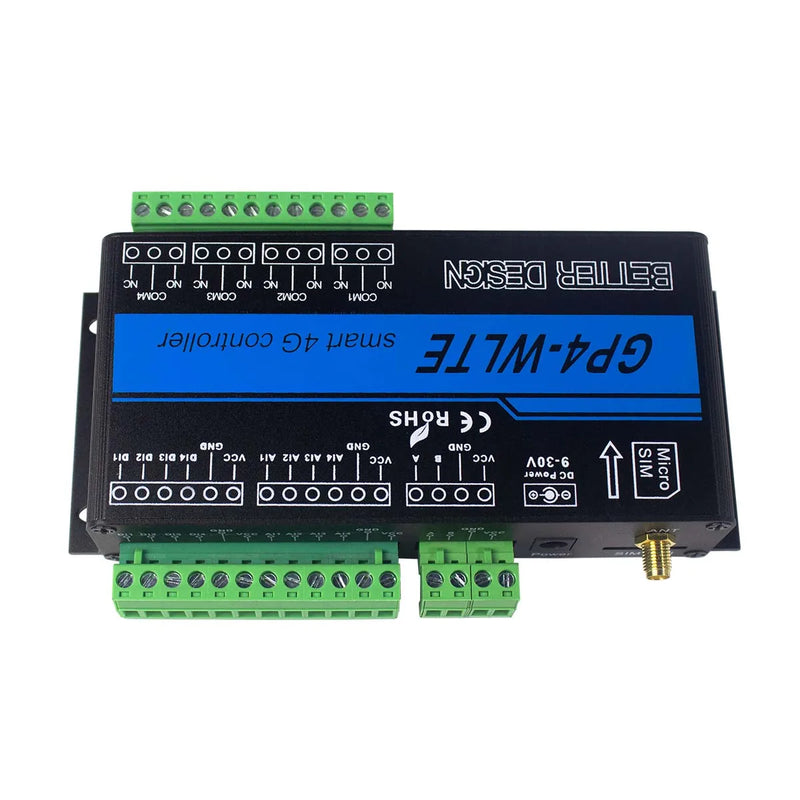 GP4-WLTE Smart 4G Global GSM SMS APP Controller RS485 WEB Control 4 CH 4-20ma Analog Inputs 10A Relay Outputs