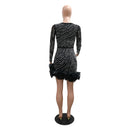 2024 Neues Damen Mesh Ärmel Bodycon Sexy Diamanten Geburtstagsparty Kleid Gestufte Rüschen Strass Perlen Nachtclub Kleid Pink