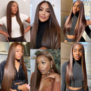34 Inch Chocolate Brown Lace Front Wig Human Hair Straight 13x4 Lace Frontal Wig for Fashion People Pre Plucked Human Hair Wig