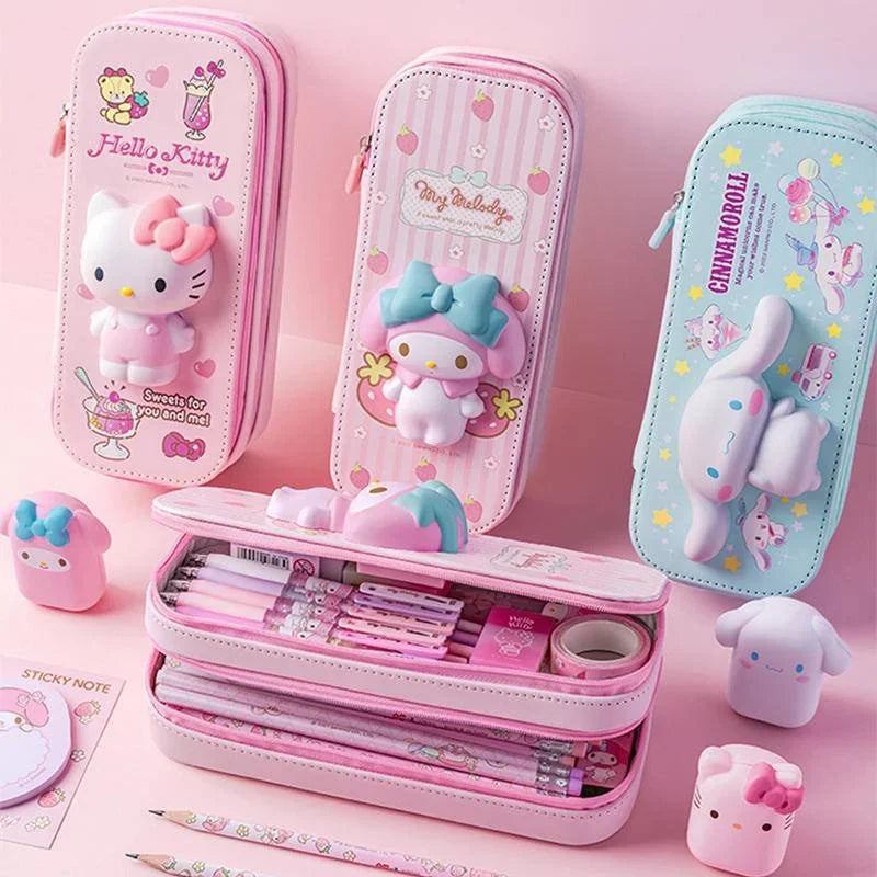 2023 Sanrio 3D Stationery Box Mymelody Kuromi Cinnamoroll Pochacco Squishy Stress Relieve Pencil Case Kids School Gift