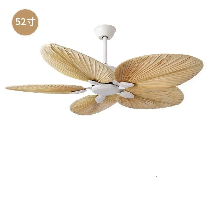 Southeast Asian high-quality fan light 52 inch palm leaf ceiling fan light restaurant remote control ceiling fan pendant light