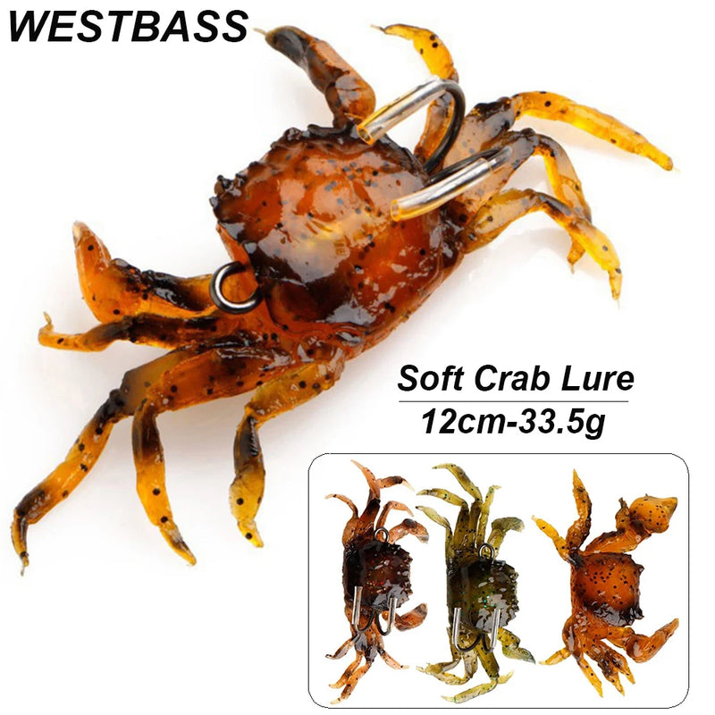 WESTBASS 1PC Soft Crab Bait 1.2oz Sinking Silicone Fishing Lure Rubber Trolling Wobbler With Double Hook Weedless Isca Pesca