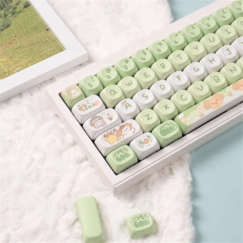 95Keys Matcha Puppy Keycaps MOA Profile PBT Key Caps Kit keyboard kit for 61/64/68/84/75/87Keys GMK67 Mechanical Keyboard Caps