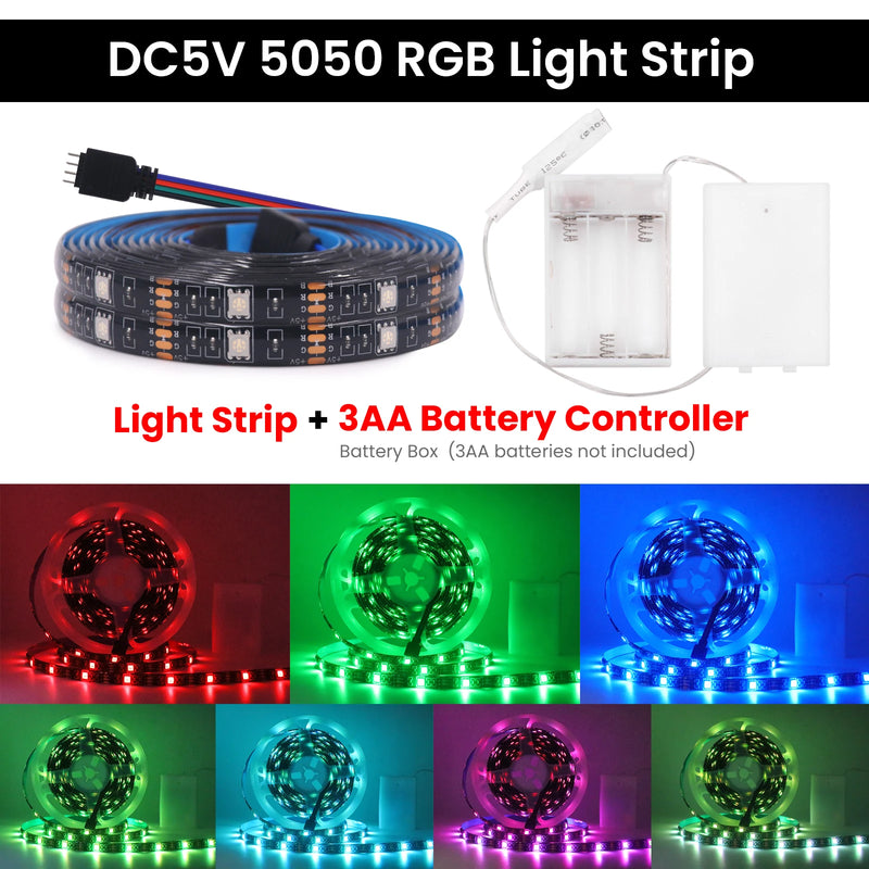 3AA Battery Power RGB Led Strip Light 5V SMD 5050 with 3/17/24Key Remote Control Flexible Tape Waterproof Led Light TV Backlight